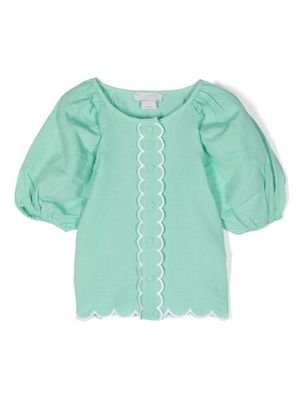 Stella McCartney Kids scallop-edge linen blend shirt - Green