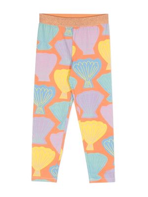 Stella McCartney Kids Seashell-print stretch-cotton leggings - Orange