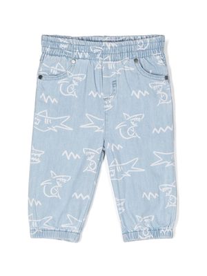 Stella McCartney Kids shark-print cotton jeans - Blue