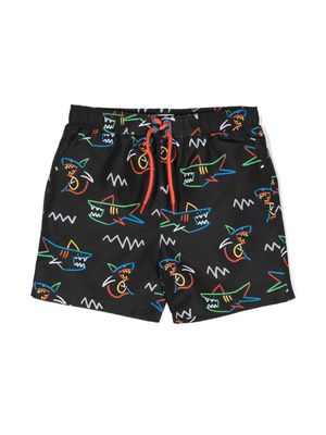 Stella McCartney Kids shark-print swim shorts - Black