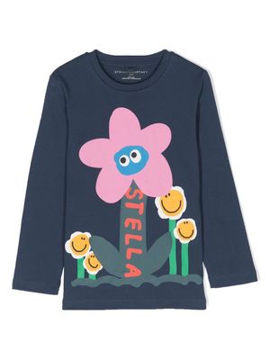 Stella McCartney Kids Smiley Flower organic-cotton T-Shirt - Blue
