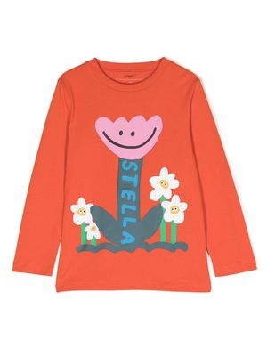 Stella McCartney Kids Smiley Tulip floral-print cotton T-shirt - Orange