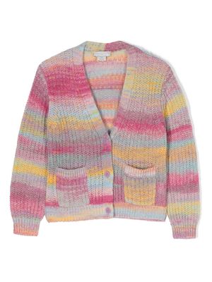 Stella McCartney Kids Space stripe-pattern waffle-knit cardigan - Pink