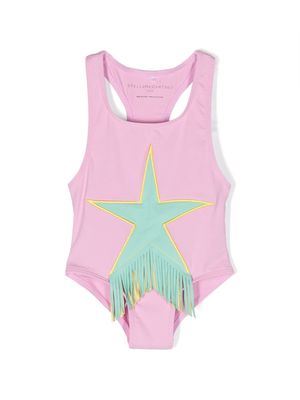 Stella McCartney Kids star-patch fringed swimsuit - Pink