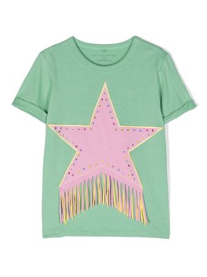 Stella McCartney Kids star-patch fringed T-shirt - Green