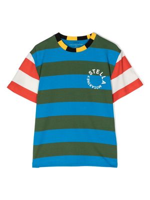 Stella McCartney Kids stripe-pattern cotton T-shirt - Blue