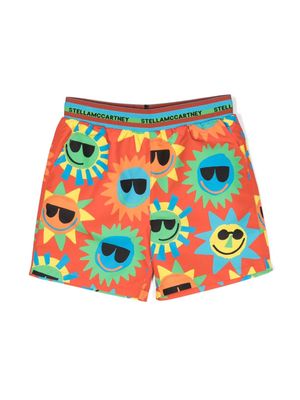 Stella McCartney Kids Sun-print recycled-polyester swim shorts - Orange