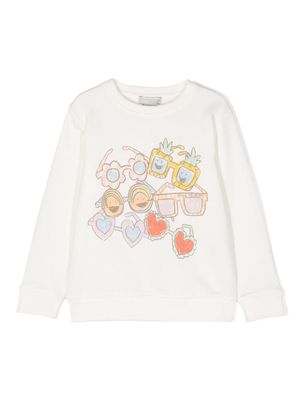 Stella McCartney Kids Sunglasses-print cotton sweatshirt - White