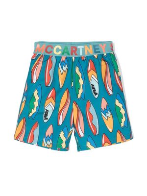 Stella McCartney Kids Surfboard-print swim shorts - Green