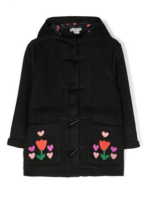 Stella McCartney Kids tulip-embroidered hooded duffle coat - Black