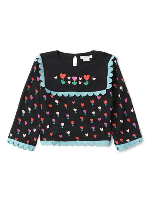 Stella McCartney Kids tulip-print scallop-edge blouse - Black