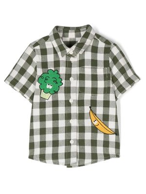 Stella McCartney Kids Veggie-embroidered checked shirt - Green