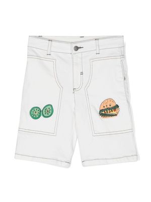 Stella McCartney Kids Veggie-embroidered denim shorts - Neutrals