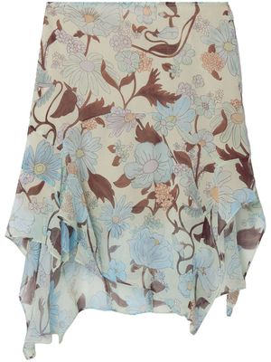 Stella McCartney Lady Garden-print silk chiffon skirt - Blue