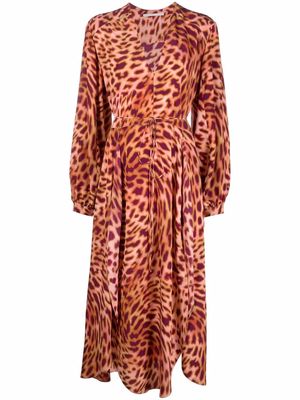 Stella McCartney leopard-print tied waist dress - Orange