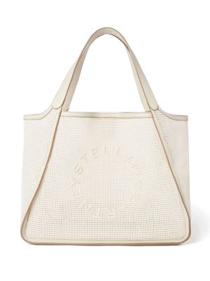 Stella McCartney logo-embroidered mesh tote bag - Neutrals