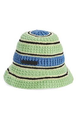 Stella McCartney Logo Stripe Crochet Bucket Hat in Green