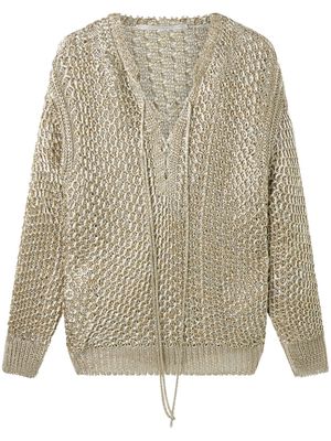 Stella McCartney metallic-knit V-neck jumper - Gold