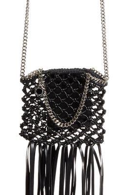 Stella McCartney Mini Falabella Fringe Faux Leather Crossbody Bag in Black