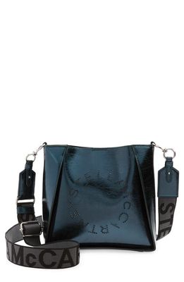Stella McCartney Mini Perforated Logo Metallic Faux Leather Crossbody Bag in 3011 Dark Green