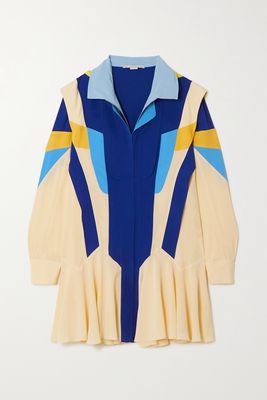 Stella McCartney - Monica Hooded Paneled Silk Crepe De Chine Mini Dress - Cream