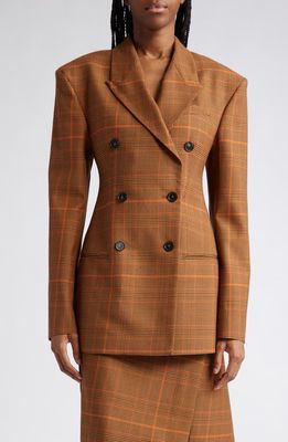 Stella McCartney Moulded Plaid Double Breasted Wool Jacket in 5613 Amber Rose