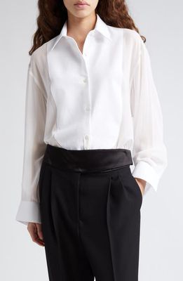 Stella McCartney Oversize Organic Cotton Poplin & Silk Chiffon Tuxedo Shirt in White