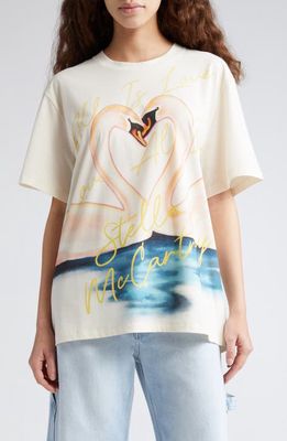 Stella McCartney Painted Swan Oversize Graphic T-Shirt in 9500 - Natural