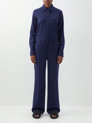 Stella Mccartney - Patch-pocket Wool-twill Boilersuit - Womens - Navy
