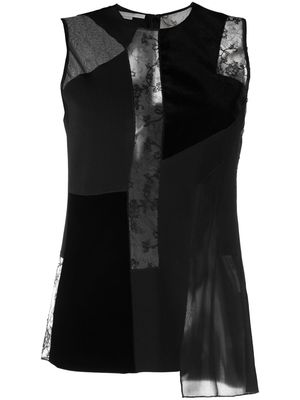 Stella McCartney patchwork lace-detail velvet top - Black