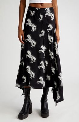 Stella McCartney Pixel Horse Print Handkerchief Hem Silk Skirt in 8524 White/black