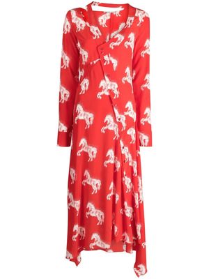 Stella McCartney Pixel Horses silk midi dress - Red