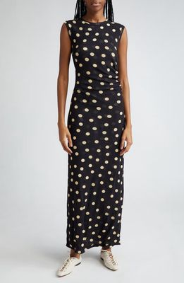 Stella McCartney Polka Dot Ruched Semisheer Mesh Maxi Dress in Black Multi