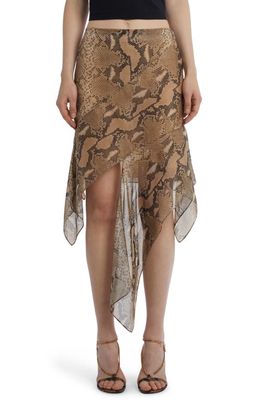 Stella McCartney Python Print Asymmetric Silk Chiffon Skirt in 2203 Multicolor Brown