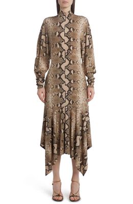 Stella McCartney Python Print Handkerchief Hem Jersey Dress in 2203 Multicolor Brown