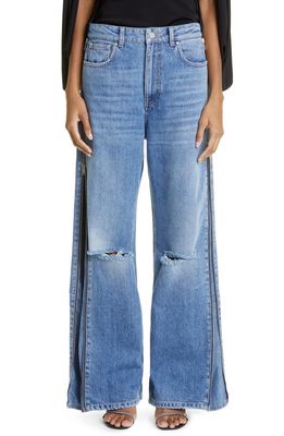 Stella McCartney Ripped Side Zip Nonstretch Wide Leg Jeans in 4406 Mid Blue