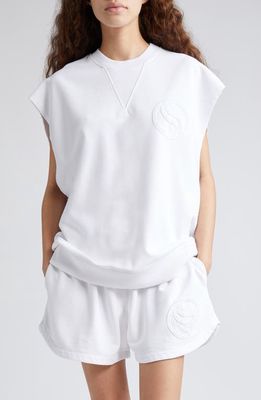 Stella McCartney S-Wave Logo Patch Sleeveless Organic Cotton Jersey Sweatshirt in Pure White