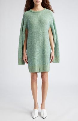 Stella McCartney Sequin Seed Stitch Cape Long Sleeve Sweater Dress in Mint