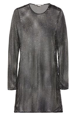 Stella McCartney Sheer Crystal Embellished Long Sleeve Mesh Dress in Black