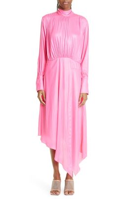 Stella McCartney Shimmer Long Sleeve Asymmetric Hem Dress in 5665 Glow Pink