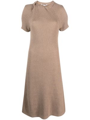 Stella McCartney short-sleeve ribbed-knit midi dress - Brown