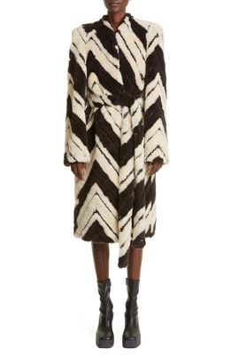 Stella McCartney Stripe Faux Fur Belted Coat in 8304 Multicolor Brown