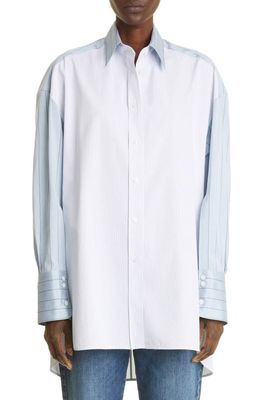 Stella McCartney Stripe Oversize High-Low Organic Cotton Button-Up Shirt in 8519 White/Blue