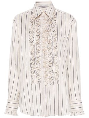 Stella McCartney striped ruffled shirt - Neutrals