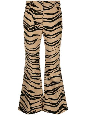 Stella McCartney tiger-jacquard cropped flared trousers - Brown