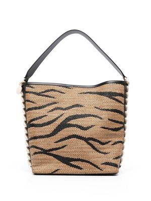 Stella McCartney tiger stripe raffia tote bag - Brown