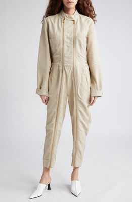 Stella McCartney Twin Zipper Long Sleeve Twill Jumpsuit in 9700 - Desert Beige