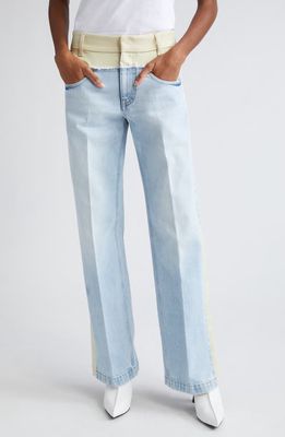 Stella McCartney Two-Tone Mixed Media High Waist Straight Leg Jeans in 4221 - Light Blue Mix Fabric