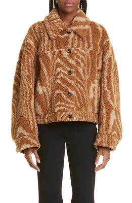 Stella McCartney Woodgrain Print Faux Fux Blouson Jacket in 2615 - Camel-Cream