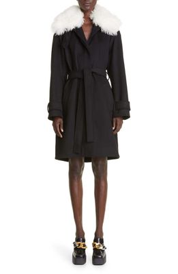 Stella McCartney Wool Trench Coat with Faux Fur Collar in 1000 Black